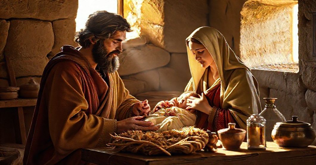 The Holy Family in a traditional Catholic depiction of humility and sanctity.