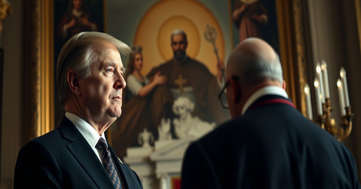 A solemn image illustrating the diplomatic clash between U.S. Ambassador Brian Burch and the conciliar sect over deportation policies, emphasizing the absence of Christ's reign in both political and ecclesiastic rhetoric.