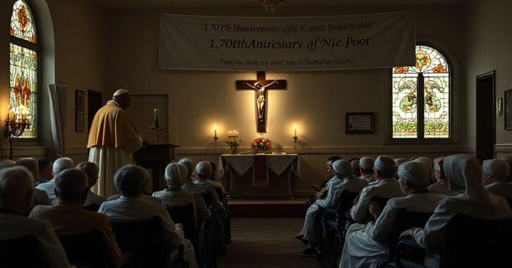 Antipope Leo XIV speaks at a nursing home chapel in Istanbul during a modernist charity event, devoid of sacraments and supernatural grace.