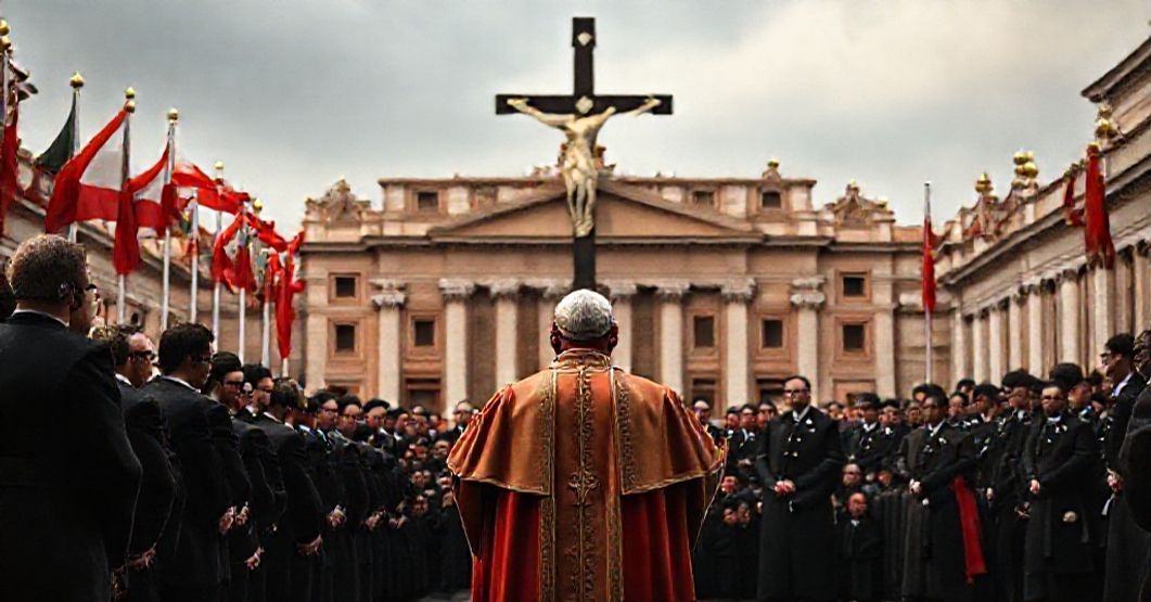 Antipope Leo XIV addressing intelligence officials in St. Peter's Square, Rome.