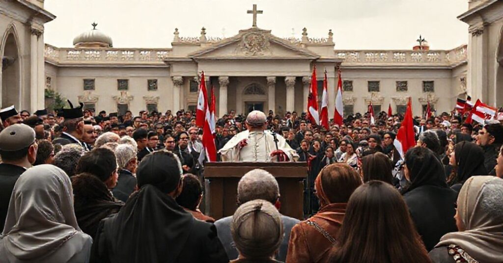 Antipope addressing Lebanese authorities at Beirut's Presidential Palace with modernist rhetoric devoid of Christ the King's peace