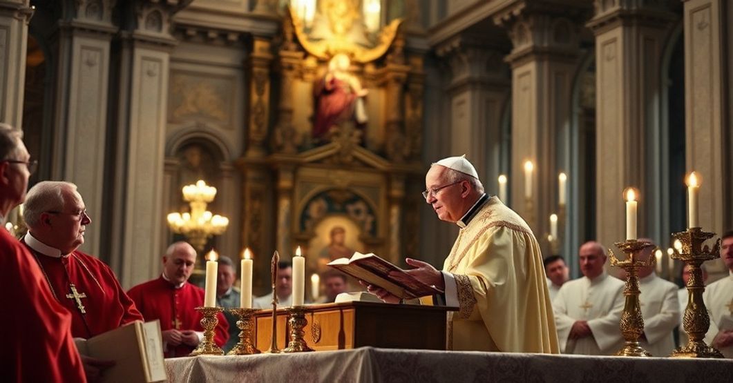 Antipope Leo XIV delivering a Christmas homily in St. Peter's Basilica, emphasizing falsehoods and fragility while omitting Catholic truths.