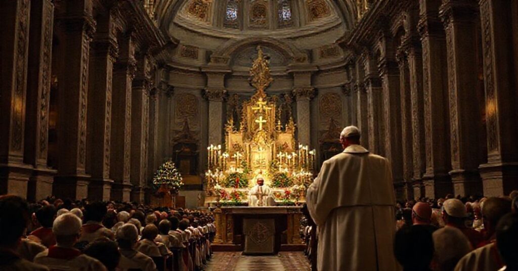 Antipope Leo XIV delivers a modernist Christmas homily in St. Peter's Basilica, 2025.