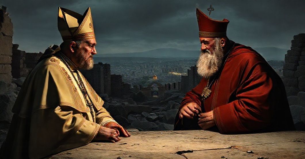 Antipope Leo XIV's Ecumenical Betrayal in Turkey and Lebanon Antipope Leo XIV and Orthodox Patriarch Bartholomew I in Nicaea, symbolizing the betrayal of Catholic doctrine through false ecumenism.