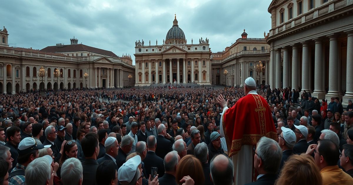 Antipope Leo XIV addressing a crowd in Saint Peter's Square on International Women's Day 2026.