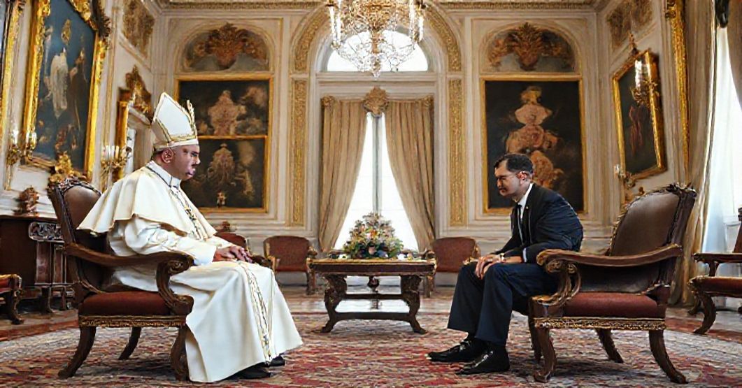 Antipope Leo XIV and Ukrainian President Volodymyr Zelenskyy discuss Ukraine's war at Castel Gandolfo in 2025.