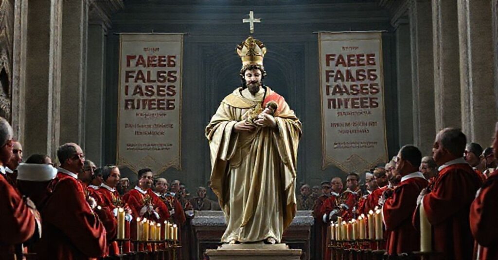 Image depicting Antipope Leo XIV delivering a distorted Advent message on St. Joseph's virtues, highlighting modernist deviations from Catholic teaching.