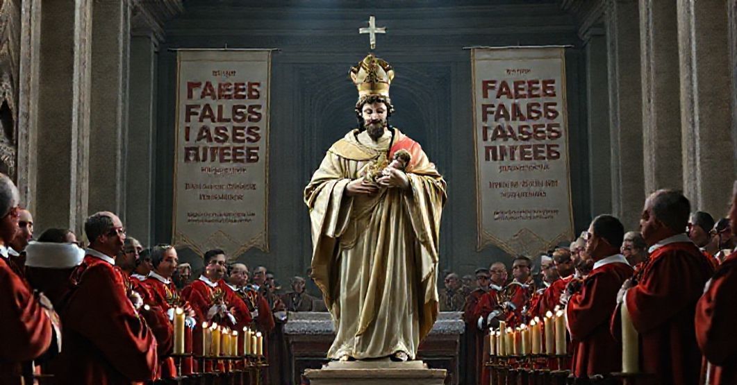 Image depicting Antipope Leo XIV delivering a distorted Advent message on St. Joseph's virtues, highlighting modernist deviations from Catholic teaching.