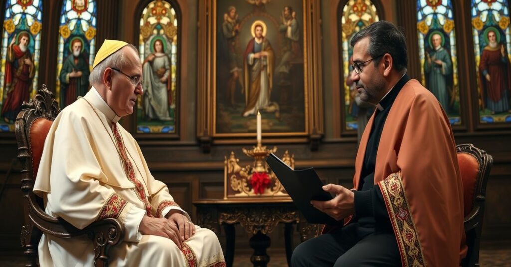 A solemn meeting between antipope Leo XIV and Noel Díaz of ESNE in the Vatican, highlighting the naturalistic evangelization and conciliar errors.