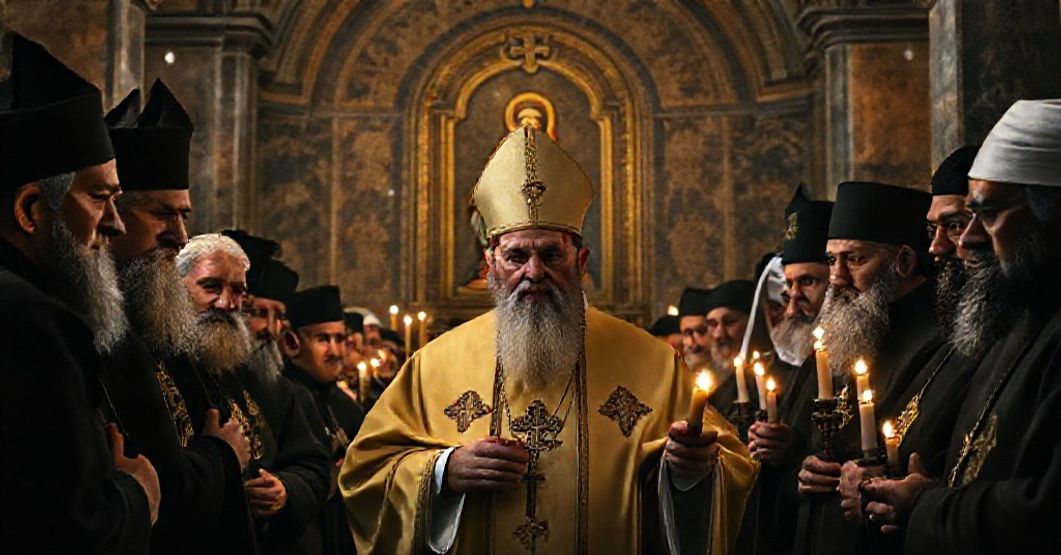 Antipope Leo XIV at the Patriarchal Church of St. George in Istanbul during a syncretic pilgrimage.