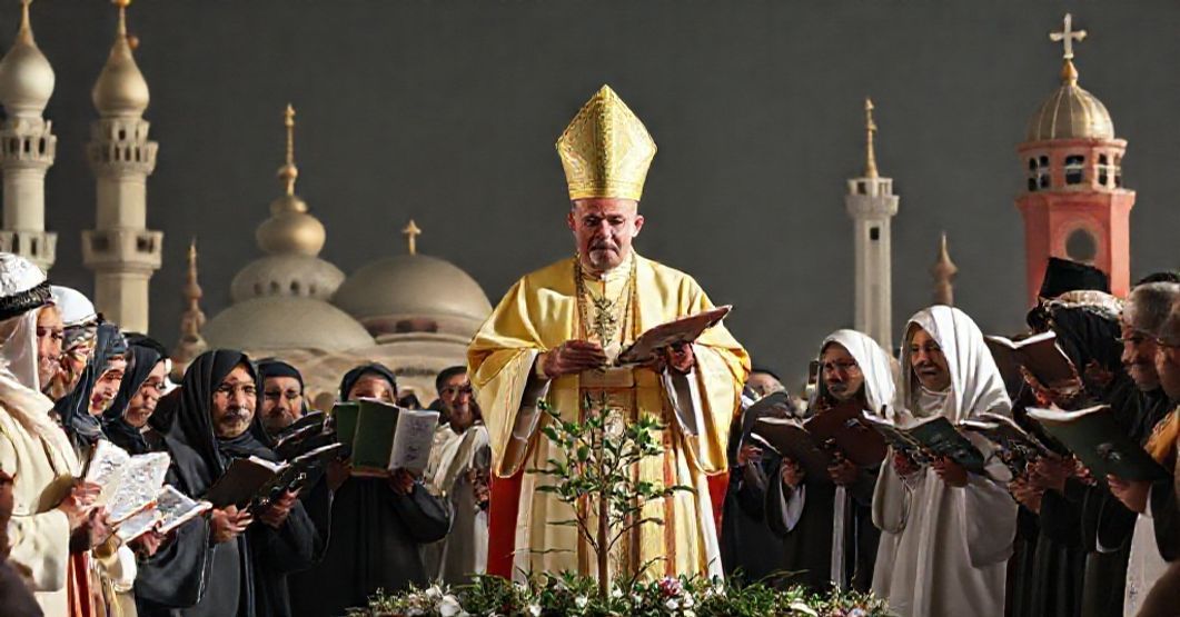 A solemn ecumenical gathering in Beirut with a false pope and religious leaders from various sects promoting false interfaith unity.