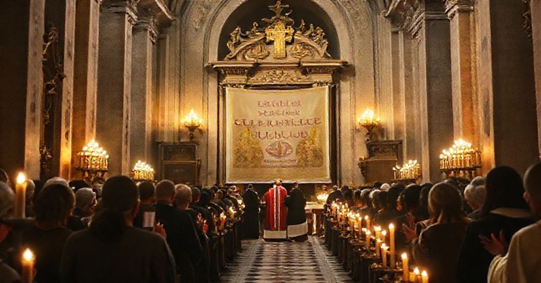 A solemn Catholic scene depicting the closing of a "holy door" by antipapal figures in a Roman basilica, highlighting the blasphemous nature of the conciliar sect's jubilee.