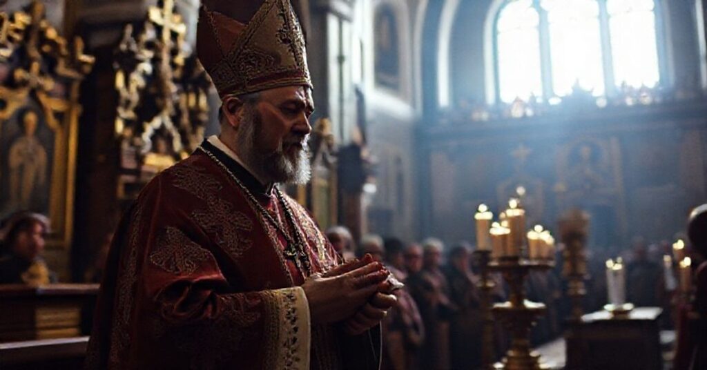 Antipope Robert Prevost ("Leo XIV") prays in the Armenian Apostolic Cathedral in Istanbul, promoting ecumenical heresy and syncretism.