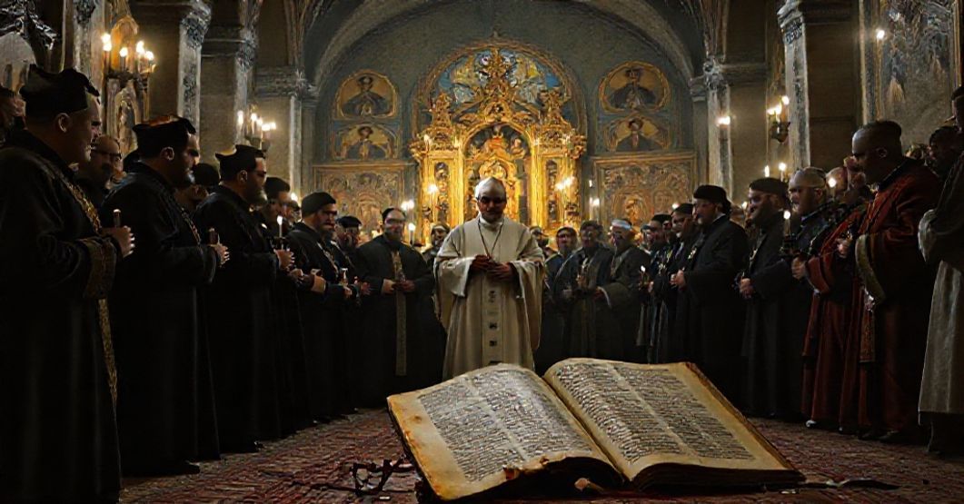 Antipope Leo XIV and ecumenical leaders in Istanbul's Mor Ephrem Church during a heterodox recitation of the Our Father