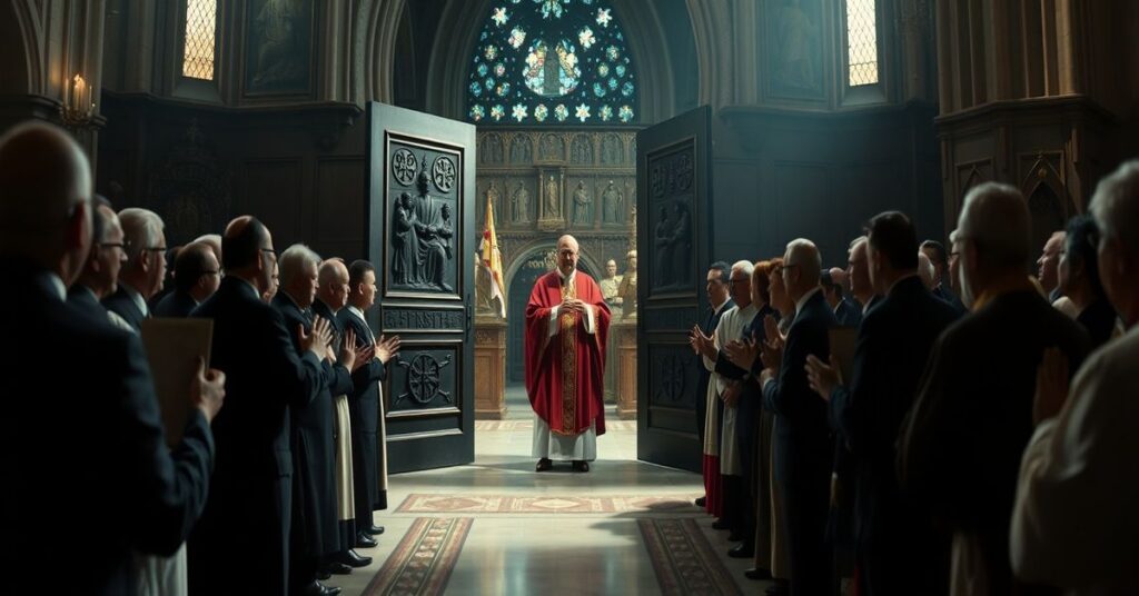 Archbishop Ronald Hicks' installation ceremony in St. Patrick's Cathedral, New York, showcasing theatrical elements and lack of reverence.