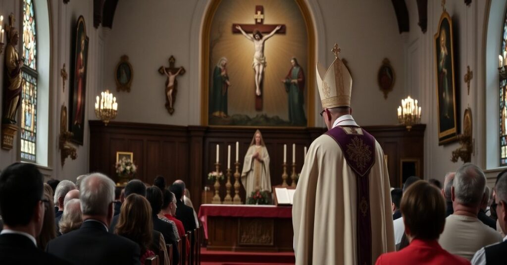 Archbishop Socrates Villegas delivering a Good Friday homily in a traditional Catholic church.