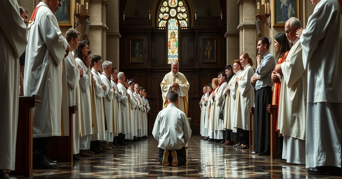 A solemn baptism scene in Belgium reflecting the doctrinal apostasy of the neo-church's synthetic revival.