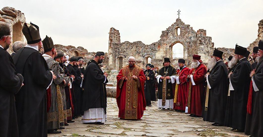 A solemn gathering of conciliar sect leaders at the ancient site of Nicaea, promoting theological error and naturalism under the guise of Christian unity.