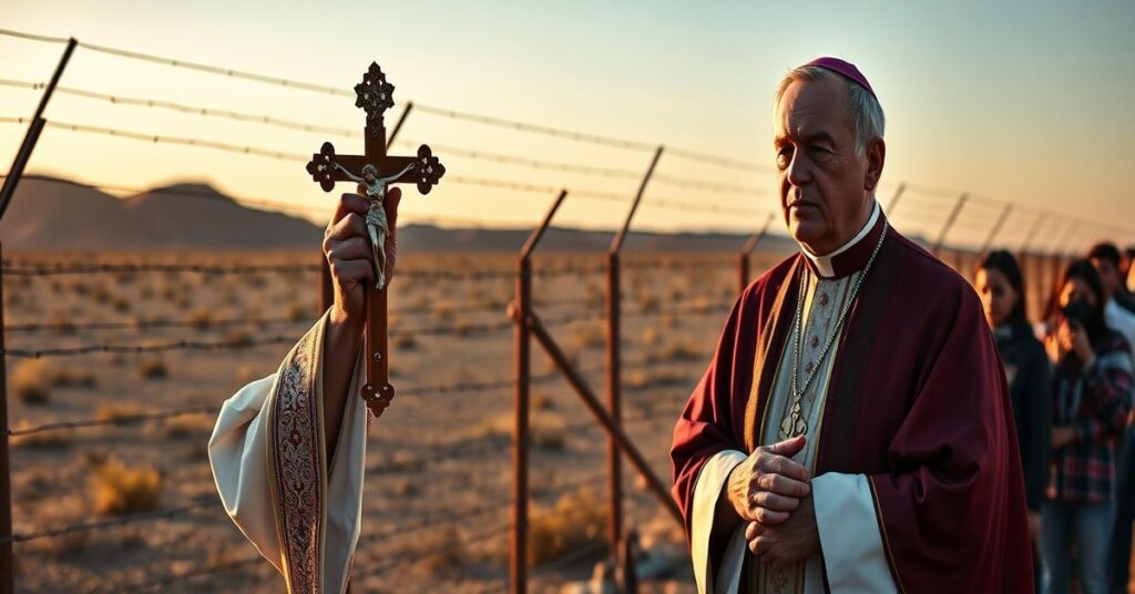 Catholic bishop at U.S.-Mexico border emphasizing humanitarian concerns over Christ's kingship.