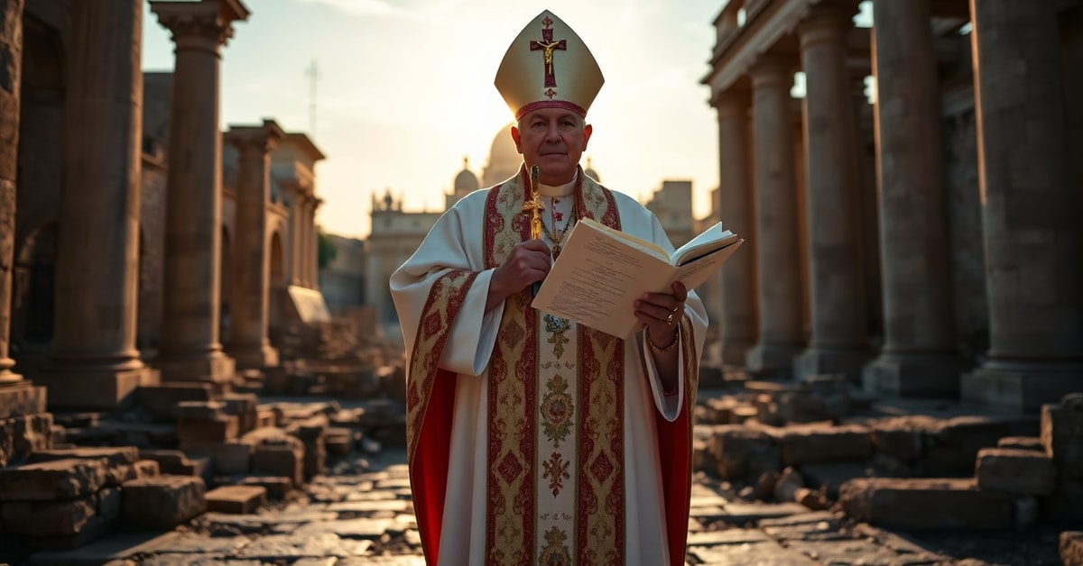 Traditional Catholic bishop condemns modernist heresy of 'Pope Leo XIV' in Vatican ruins with Syllabus of Errors and crucifix