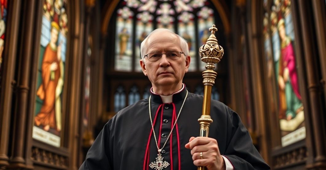 Bishop Richard Moth in Westminster Cathedral, representing the theological conflict between tradition and conciliar compromise.