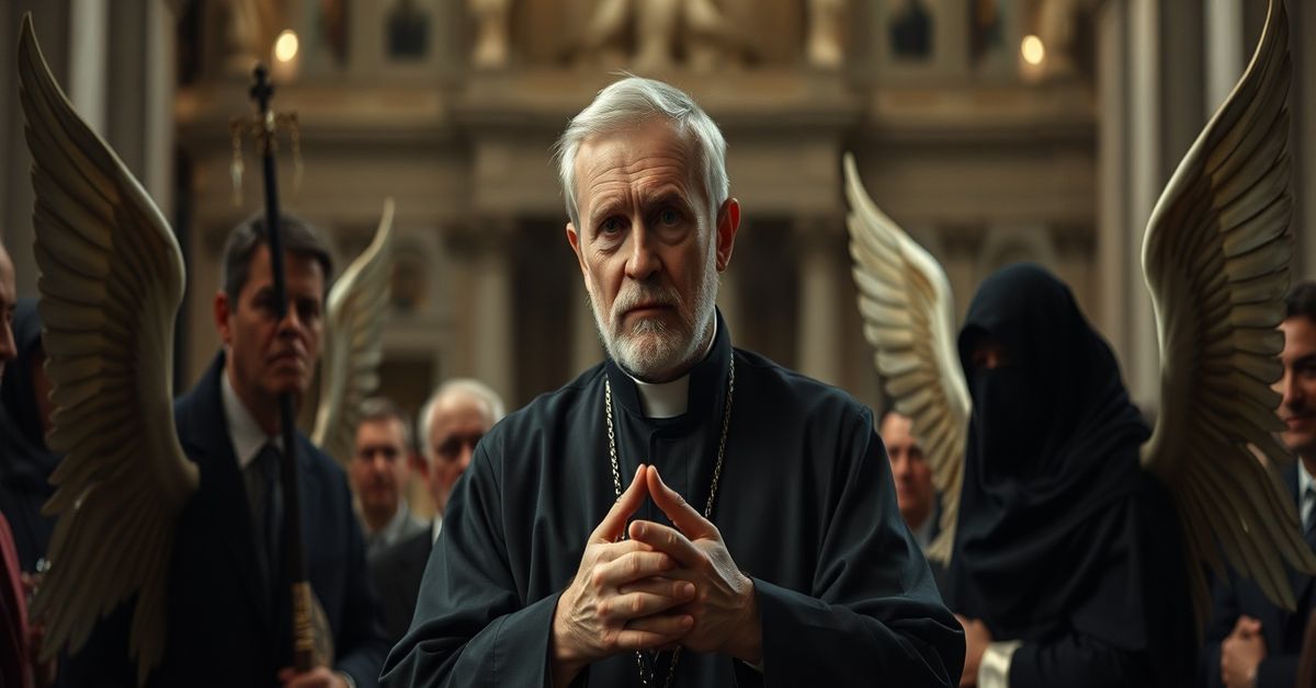 Bishop Erik Varden delivering a meditation to Vatican officials in 2026, highlighting the neo-church's flawed theology of angels and human freedom.