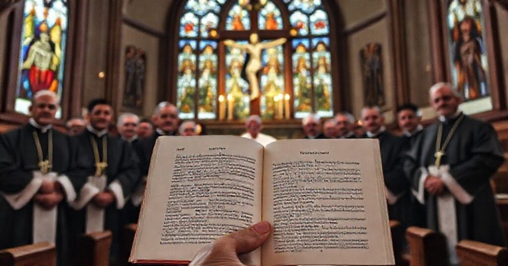 Canadian bishops in a traditional church setting, reflecting on secular hate-speech legislation and the sovereignty of Christ the King.