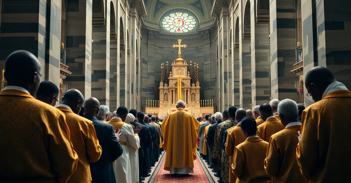 Cardinal Arinze Celebrates Mass Amidst Syncretic Fraternity Event at Vatican Traditional Catholic High Mass celebrated by Cardinal Arinze with African ambassadors in reverent attendance at the Vatican