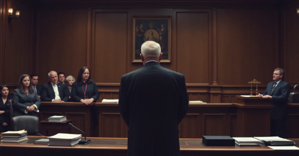 Cardinal Blase Cupich in a courtroom representing the Archdiocese of Chicago amid a scandal of fabricated abuse claims.
