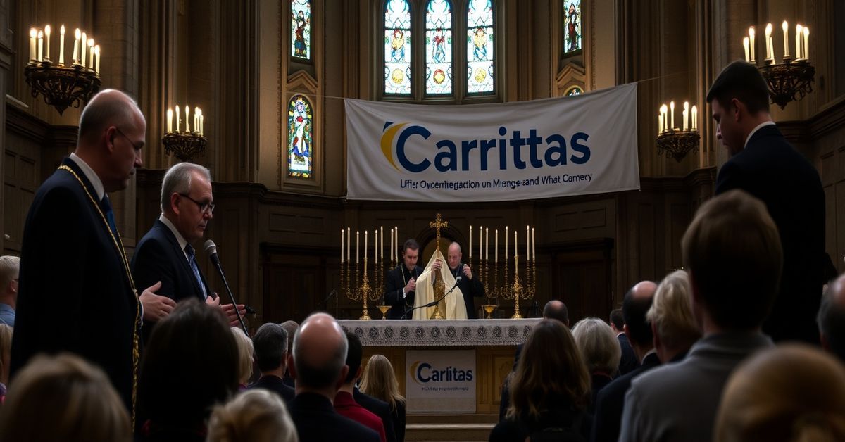 Caritas Ukraine's Prayer Gathering: A Misguided Humanitarian Effort A somber prayer gathering inside the Greek-Catholic Cathedral of the Resurrection in Kyiv, led by modernist clergy from Caritas Ukraine.