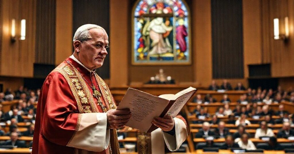 Catholic bishop condemning surrogacy in European Parliament with Casti Connubii.