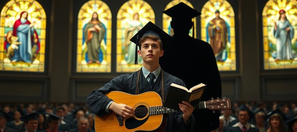 A Catholic critique of Eric Church's naturalistic 'Six Strings of Life' commencement address at UNC Chapel Hill, highlighting the absence of supernatural grace in modern secular wisdom.