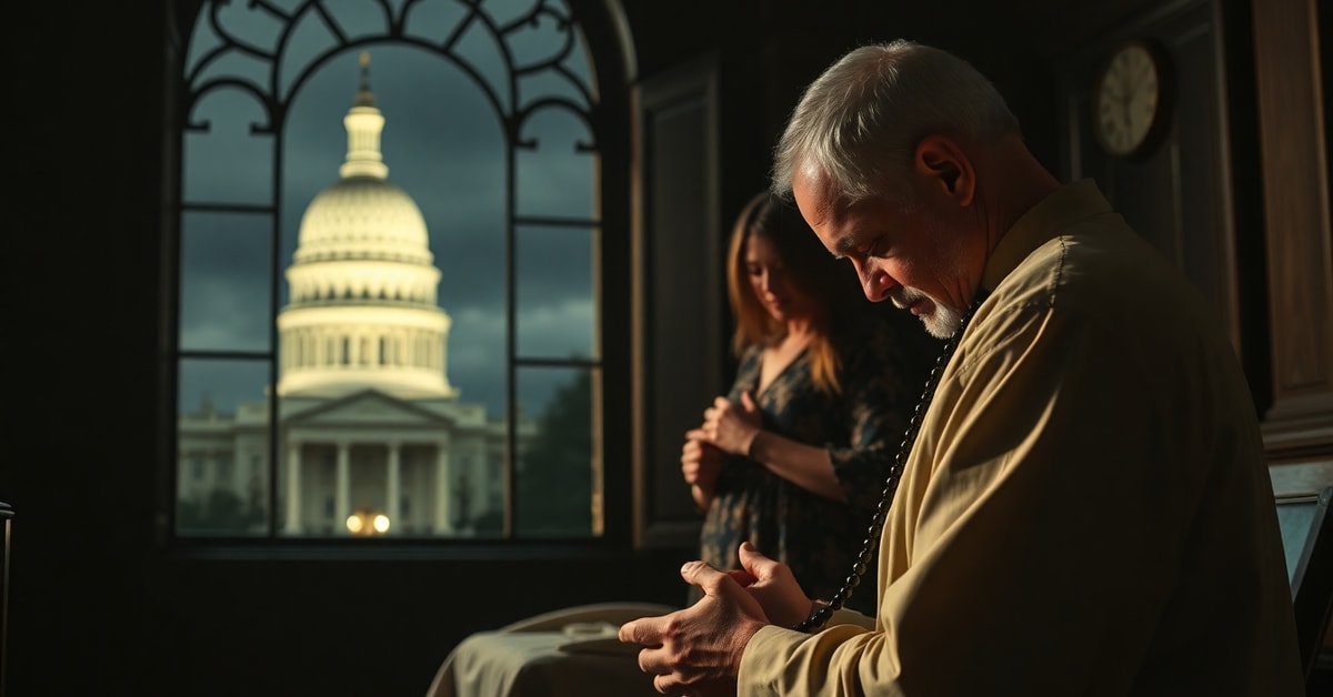 A Catholic father and mother pray in despair over their lost child's empty bed amid state betrayal of parental rights