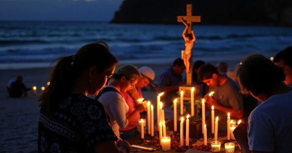 Catholic prayer vigil at Bondi Beach after Hanukkah massacre, reflecting spiritual warfare and rejection of Christ's Kingship