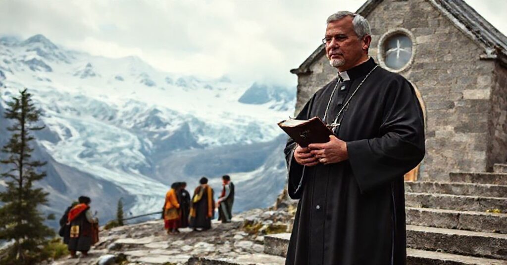 A Catholic priest reflecting on environmentalism and syncretism as glaciers recede in the background.