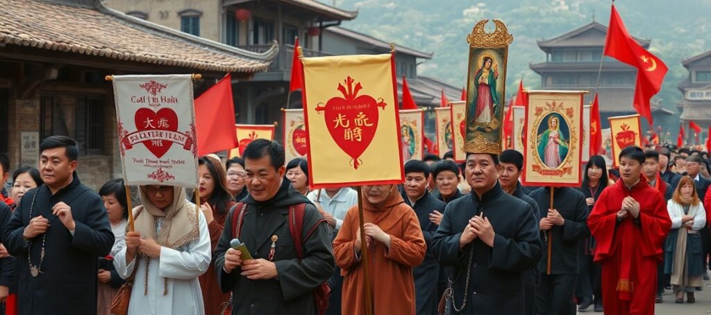 Catholic procession in rural China during persecution