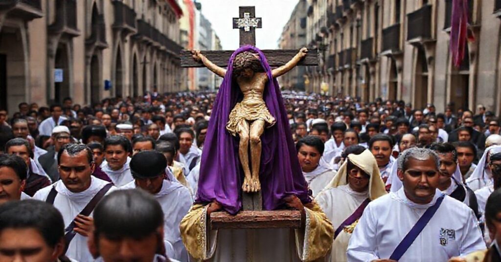 Traditional Catholic Way of the Cross procession in Mexico City under UNESCO observation