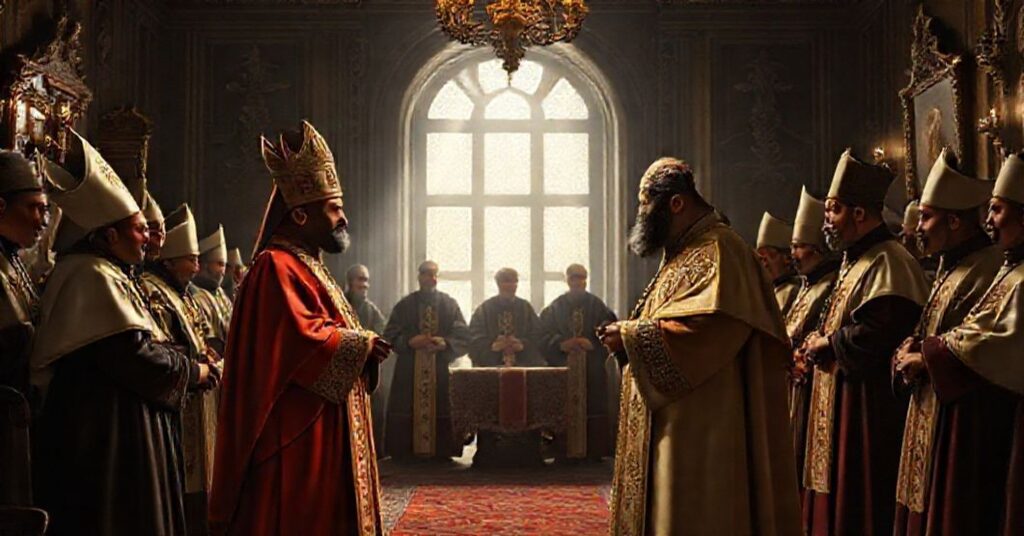 A historic meeting between Catholicos Karekin II and antipope Leo XIV at Castel Gandolfo in 2025, symbolizing schismatic apostasy.