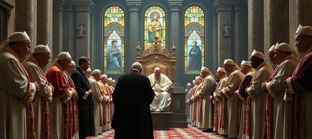 Chaldean bishops meeting with antipope Leo XIV in Vatican hall during modernist synod