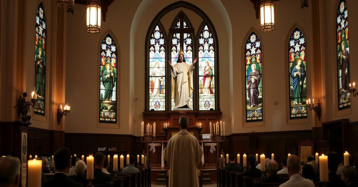 Christ the King: A Defense Against Modernism A reverent depiction of Christ the King in a traditional Catholic church setting, emphasizing His social kingship and the rejection of modernist heresies.