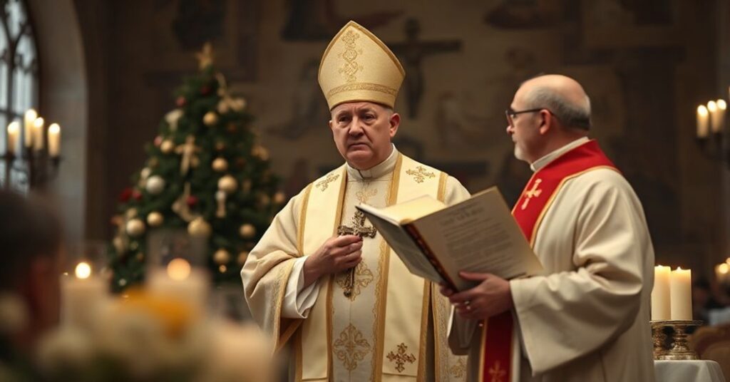 Antipope Leo XIV at Castel Gandolfo appealing for peace without acknowledging Christ the King, surrounded by signs of modern apostasy.