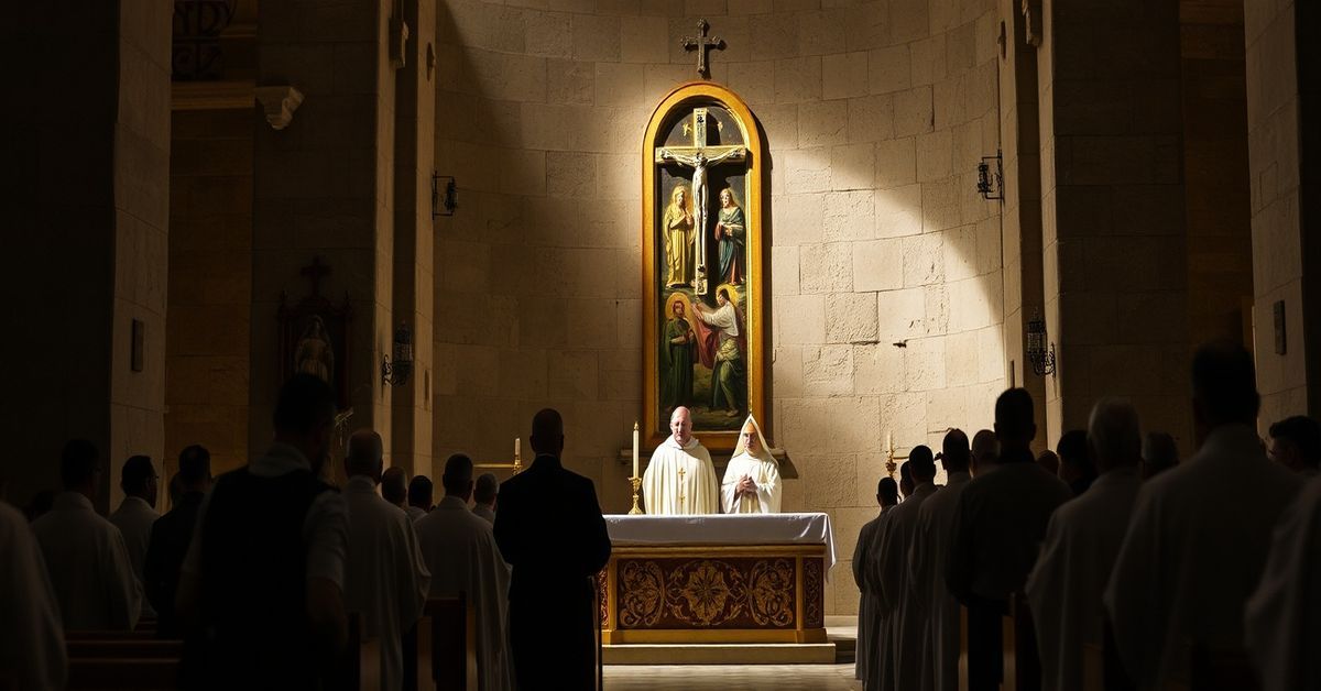 Cardinal Pierbattista Pizzaballa and Father Francesco Ielpo celebrate Mass in the Church of the Holy Sepulchre under secular restrictions