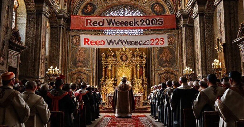 A solemn depiction of the illegitimate installation of Claudiu-Lucian Pop as "Major Archbishop" by an antipapal envoy in a grand Eastern Catholic cathedral.