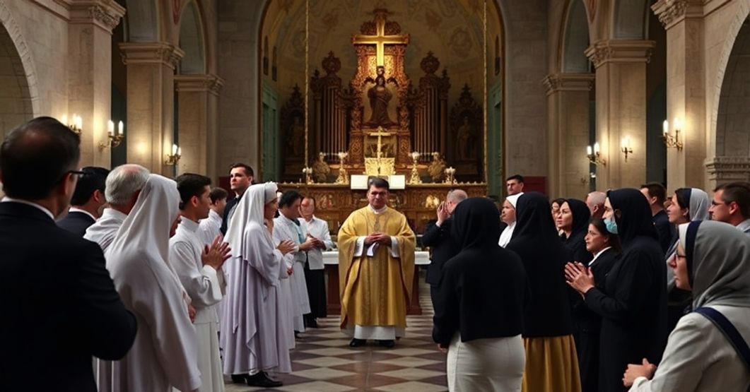 A solemn beatification ceremony in Jaén, Spain, highlighting the conciliar sect's exploitation of martyrs.