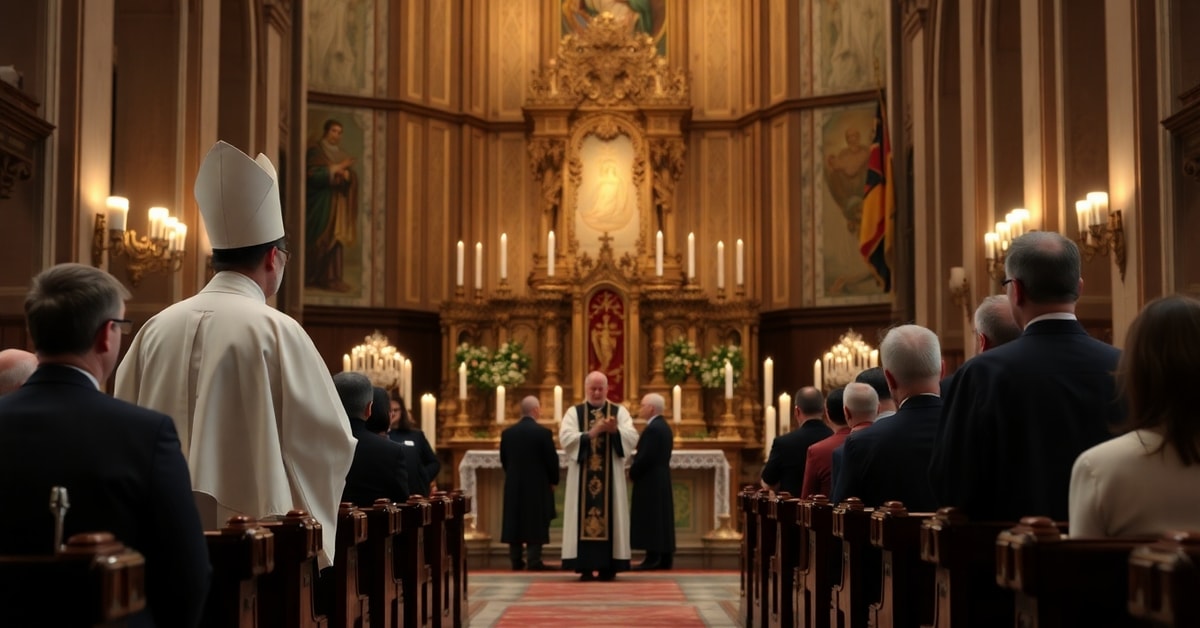 The Conciliar Sect's Hollow Ceremony - A Sedevacantist Perspective A solemn Catholic ceremony honoring AI ethicist Fr. Paolo Benanti in Seoul's cathedral, reflecting the conciliar sect's spiritual bankruptcy.