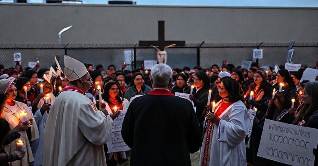 Archbishop Samuel Aquila and Auxiliary Bishop Jorge Rodriguez lead a controversial Stations of the Cross protest outside an ICE detention center in Aurora, Colorado.