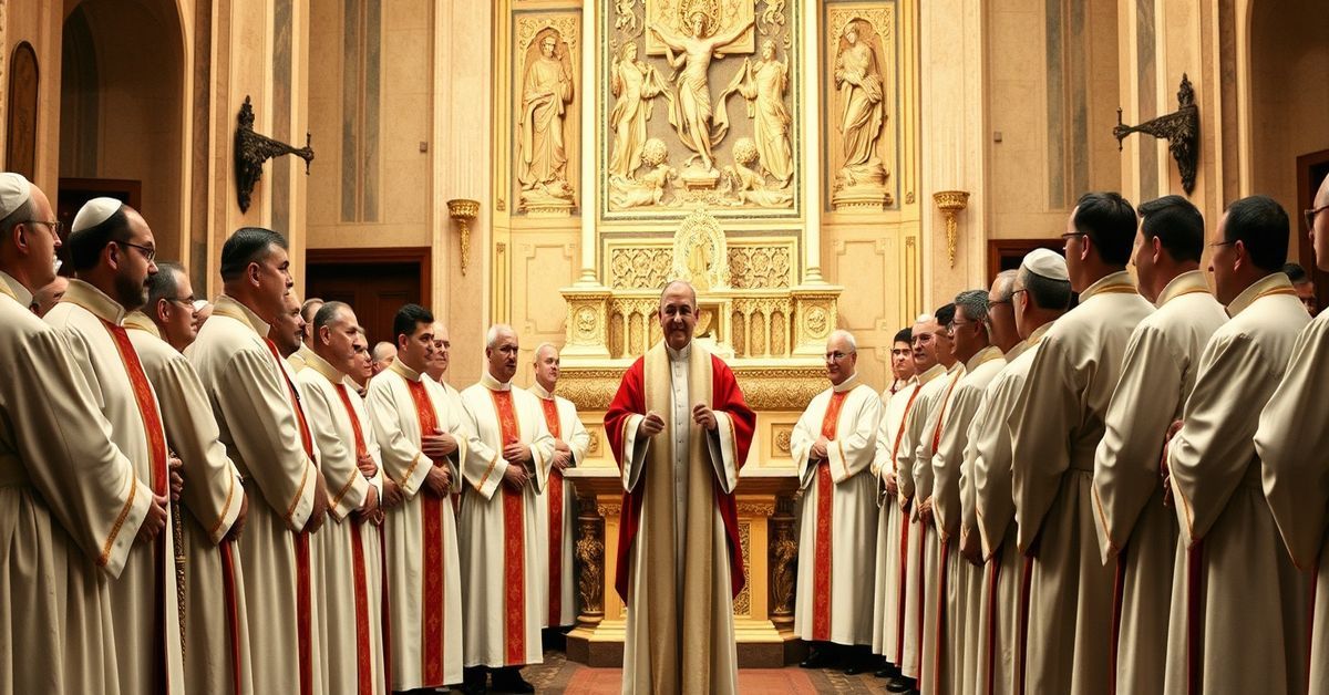 Conciliar priests in Madrid gathering in 2026 during an assembly promoting a naturalized priesthood.