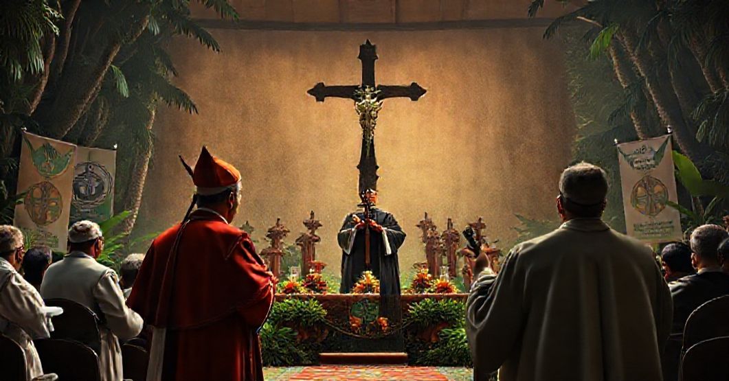 COP30 Climate Summit: A Battle Between Faith and Idolatry Depiction of COP30 climate summit in Belém, Brazil, highlighting the spiritual conflict between conciliar climate activism and traditional Catholic faith.