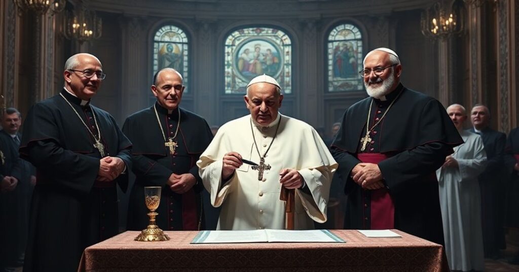 False Pope Robert Prevost and Greek Orthodox Archbishop Nikitas Loulias at the signing of the ecumenical charter in 2025.
