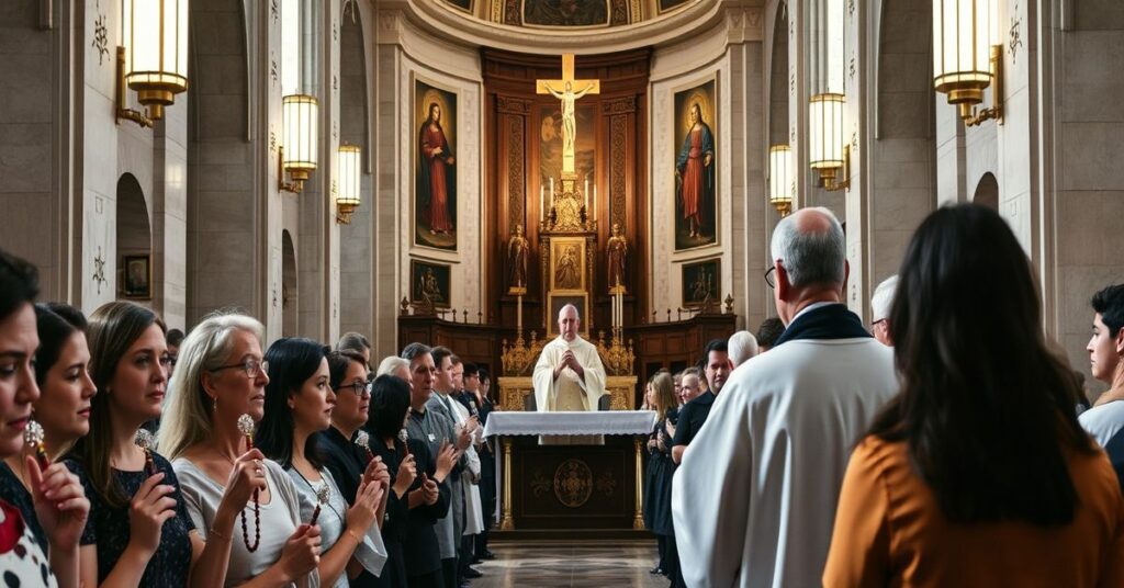 St. Peter's Basilica during a commemorative Mass for Mother Angelica with Father Michael Baggot, LC, celebrating an invalid novus ordo missae.